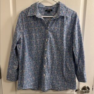 Lands' End Blue Floral Button Down Shirt